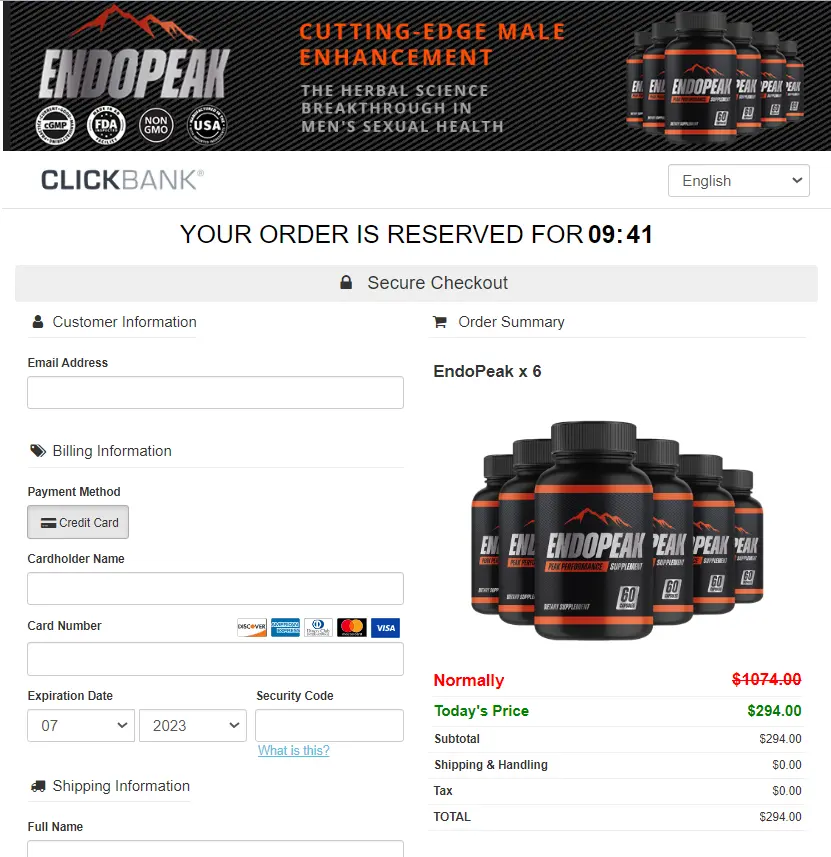 EndoPeak order page